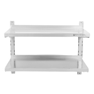 Etagère Murale en Inox sur Crémaillères 2 Niveaux  - L 1200 x P 400 mm