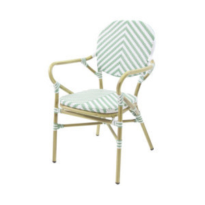 Chaise de Bistrot en Rotin Tango - Bambou Blanc et Vert Pastel