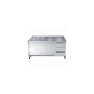 Meuble Inox Bas avec Dosseret GN 1/1 - 2 Portes et 3 Tiroirs - L 2000 x P 700 mm