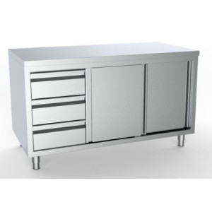 Meuble Inox Bas GN 1/1 - 2 Portes et 3 Tiroirs à Gauche - L 2000 x P 700 mm