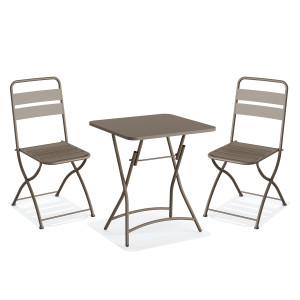 Ensemble Chaises et Table de Bistrot Pliable en Métal - Cappuccino