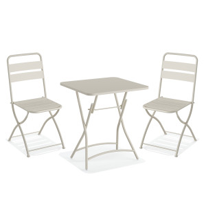 Ensemble Chaises et Table de Bistrot Pliable en Métal - Beige