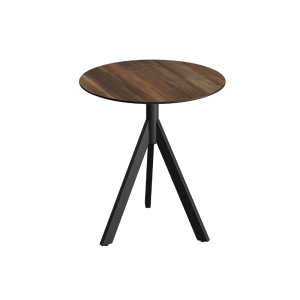 Table de Bistrot avec Piètement Noir Infinity Tripod et Plateau HPL Tropical Wood - Ø 70 cm