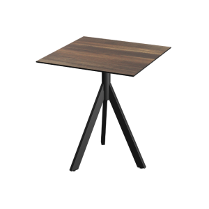 Table de Bistrot avec Piètement Noir Infinity Tripod et Plateau HPL Tropical Wood - 70 x 70 cm