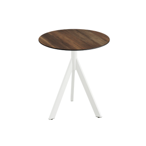 Table de Bistrot avec Piètement Blanc Infinity Tripod et Plateau HPL Tropical Wood - Ø 70 cm