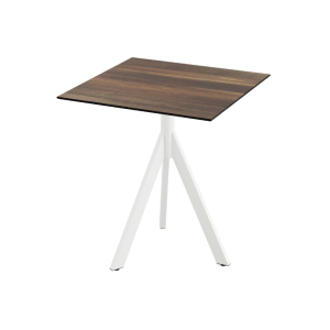 Table de Bistrot avec Piètement Blanc Infinity Tripod et Plateau HPL Tropical Wood - 70 x 70 cm