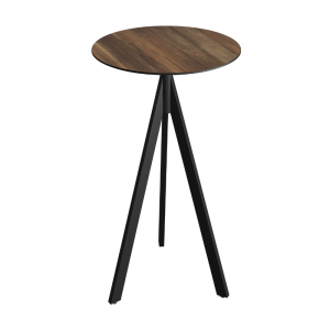 Mange-Debout Infinity Tripod avec Piètement Noir et Plateau HPL Tropical Wood - Ø 70 cm