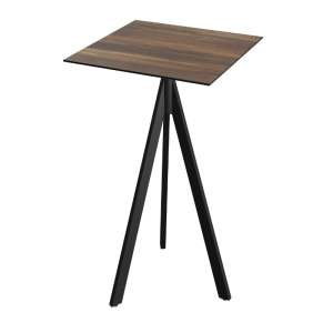 Mange-Debout Infinity Tripod avec Piètement Noir et Plateau HPL Tropical Wood - 70 x 70 cm