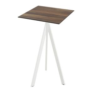 Mange-Debout Infinity Tripod avec Piètement Blanc et Plateau HPL Tropical Wood - 70 x 70 cm