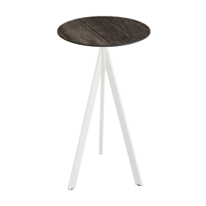 Mange-Debout Infinity Tripod avec Piètement Blanc et Plateau HPL Riverwashed Wood - Ø 70 cm