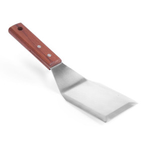 Spatule à Hamburger Coudée Inox avec Manche en Bois - 12 cm