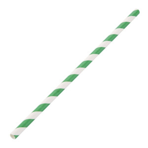 Pailles Compostables Vertes et Blanches en Papier - L 210 mm - Lot de 250