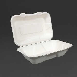 Boîtes Repas en Bagasse avec Couvercle À Charnière - L 228mm - Lot de 200