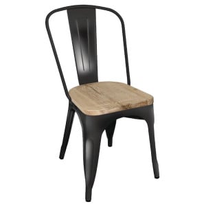 Chaise en Acier Noir avec Assise en Bois - Lot de 4