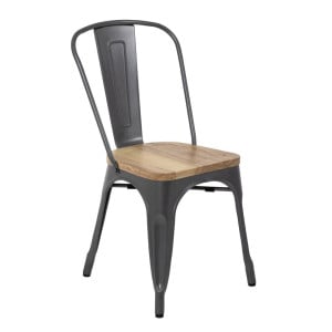 Chaises en Acier avec Assise en Bois - Gris Métallisé - Lot de 4