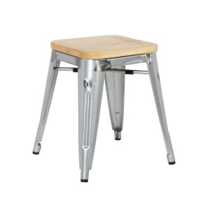 Tabourets Bistro Bas en Acier avec Assise en Bois - Lot de 4