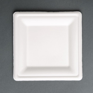 Assiettes Carrées Compostables en Bagasse 159 mm - Lot de 50