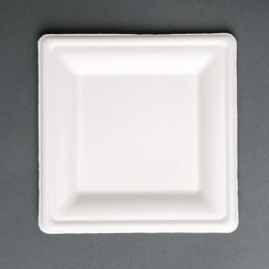 Assiettes Carrées Compostables en Bagasse 204 mm - Lot de 50