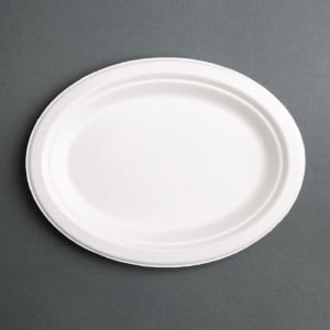 Assiettes Ovales Compostables en Bagasse 198 mm - Lot de 50