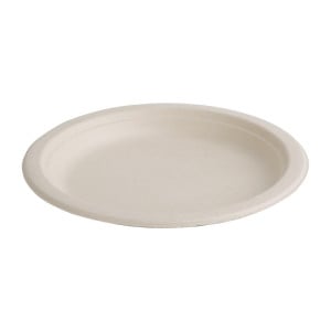 Assiettes Rondes Compostables en Bagasse Coloris Naturel 260 mm - Lot de 50