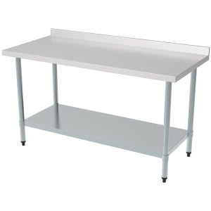 Table Inox avec Etagère à Bord Relevé Démontable et Dosseret - L 700 x P 700 mm